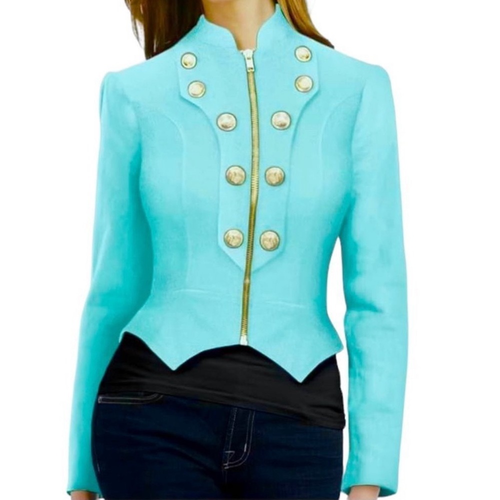 Hybrid & Company Womens Military Crop Premium Stretch Zip Fashion Blazer Size XL